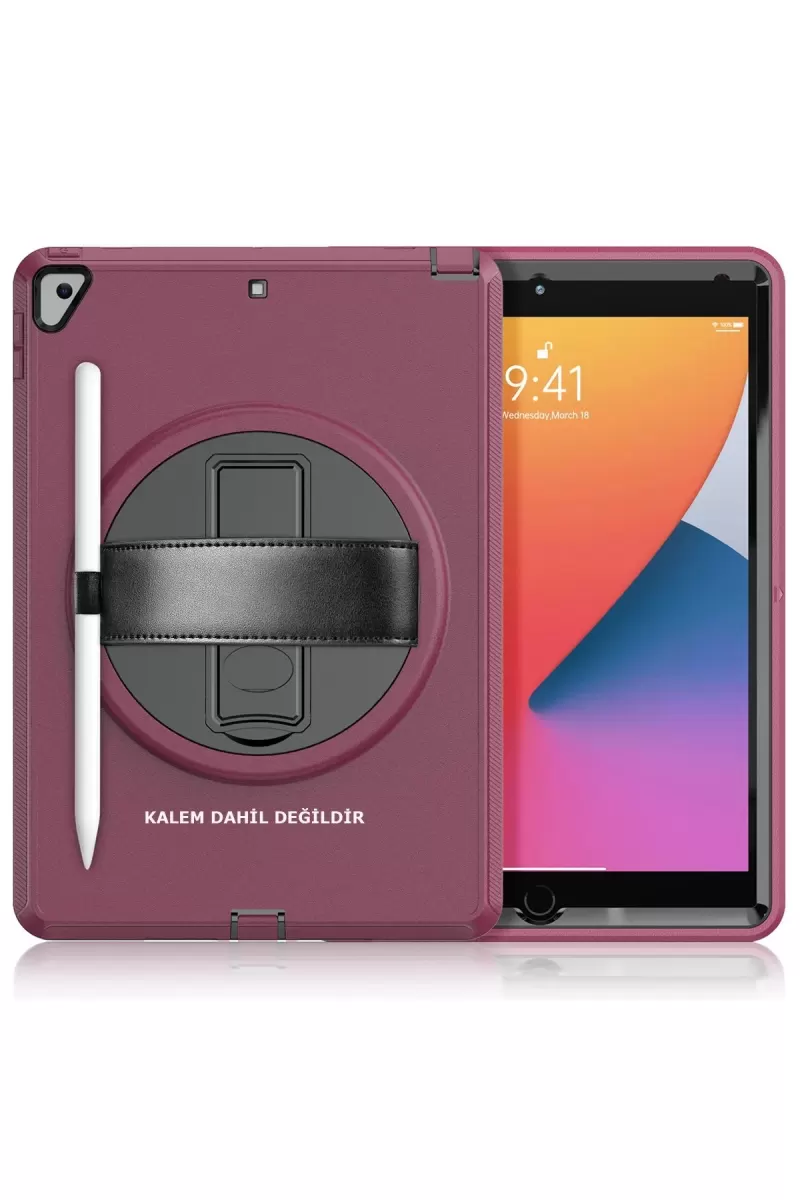 Newface Apple iPad 10.2 (7.nesil) Kılıf Hand Strap Tablet Kılıfı - Mürdüm