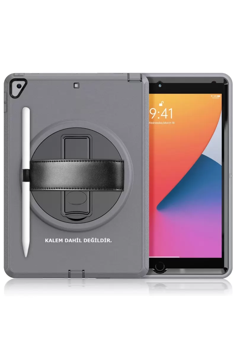 Newface Apple iPad 10.2 (7.nesil) Kılıf Hand Strap Tablet Kılıfı - Gri