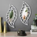 2'li Set Kırılmaz Pleksi Dekoratif Duvar Aynası - 20x35 cm Yaprak Formlu 1. Sınıf Akrilik Ayna