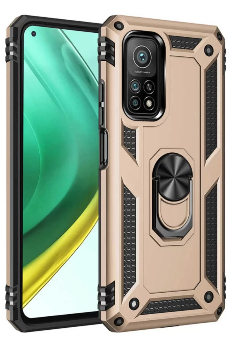Newface Xiaomi Mi 10T Pro Kılıf Sofya Yüzüklü Silikon Kapak - Gold