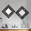 2'li Set Kırılmaz Pleksi Dekoratif Duvar Aynası - 22.5x22.5 cm Geometrik Çerçeveli 1. Sınıf Ayna