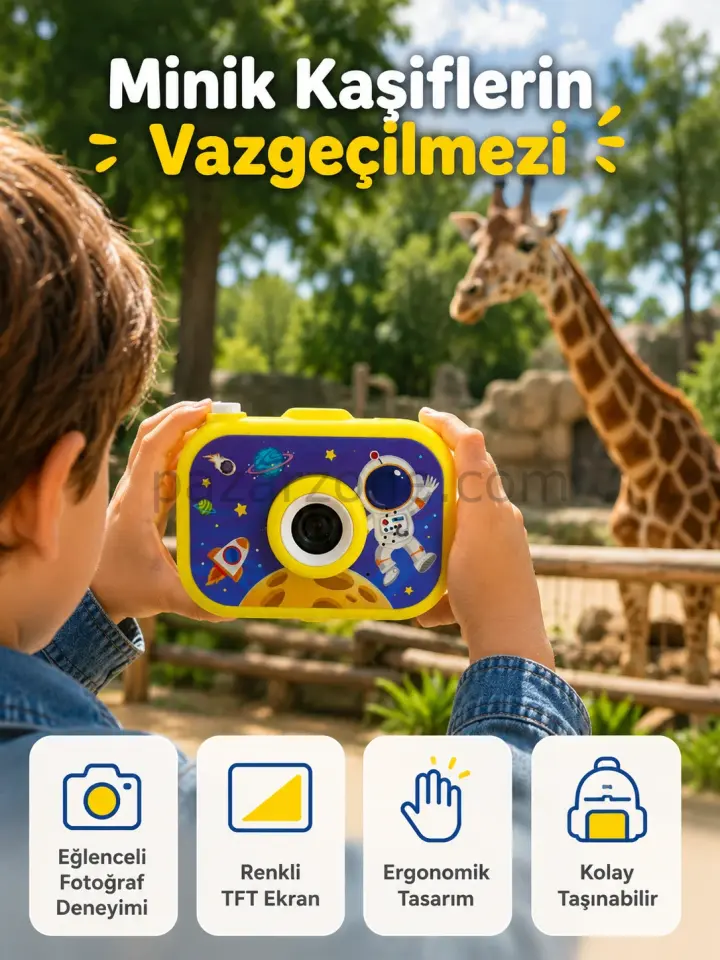 Çocuk Dijital Kamera HD Fotoğraf ve Video Çekimi 2.0 İnç TFT Ekran Type-C Şarjlı Mini Tripodlu