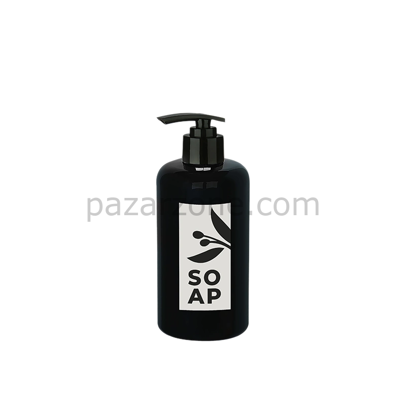 Sıvı Sabunluk Yuvarlak Plastik Pompalı 500 Ml - Siyah