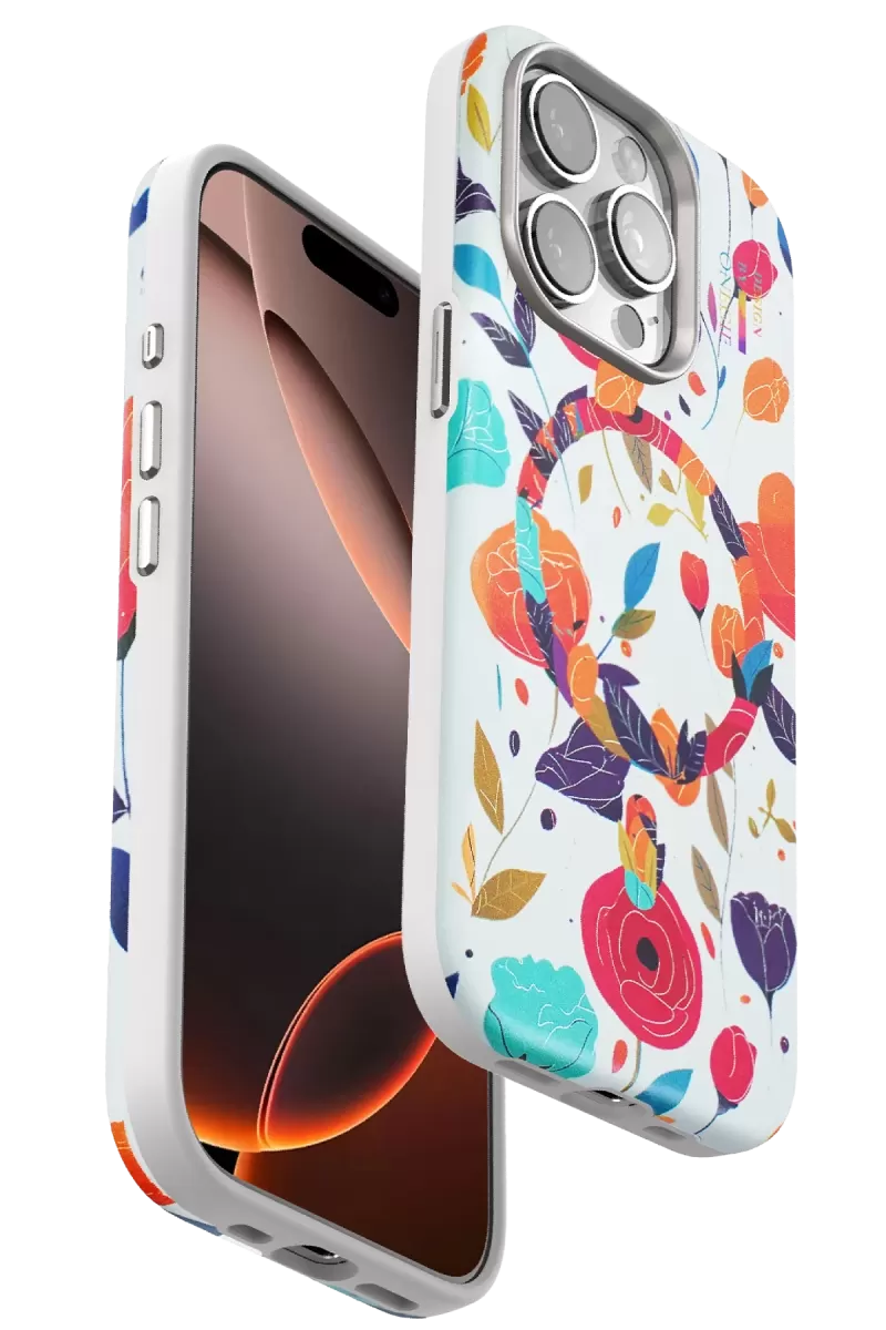 Onegif Apple iPhone 14 Pro Max Flower Series Magsafe Kapak - Beyaz