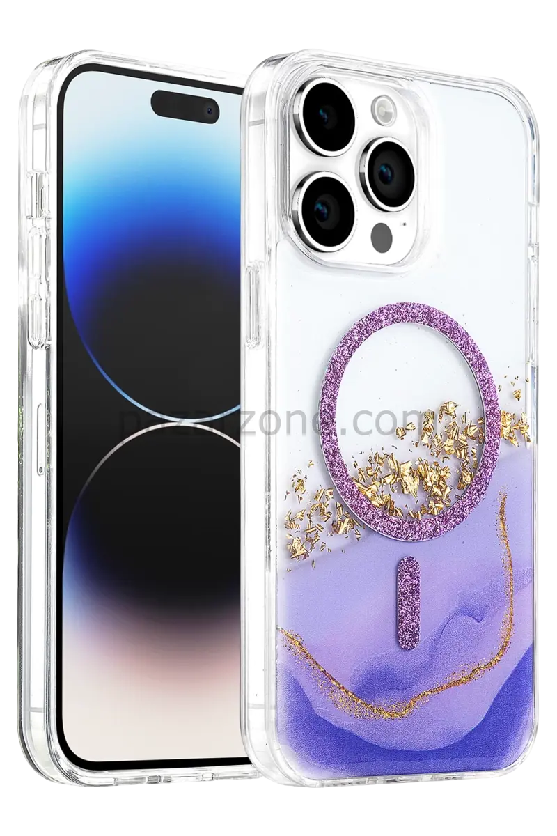 Onegif Apple iPhone 14 Pro Max Lotus Simli Magsafe Kapak - Mor