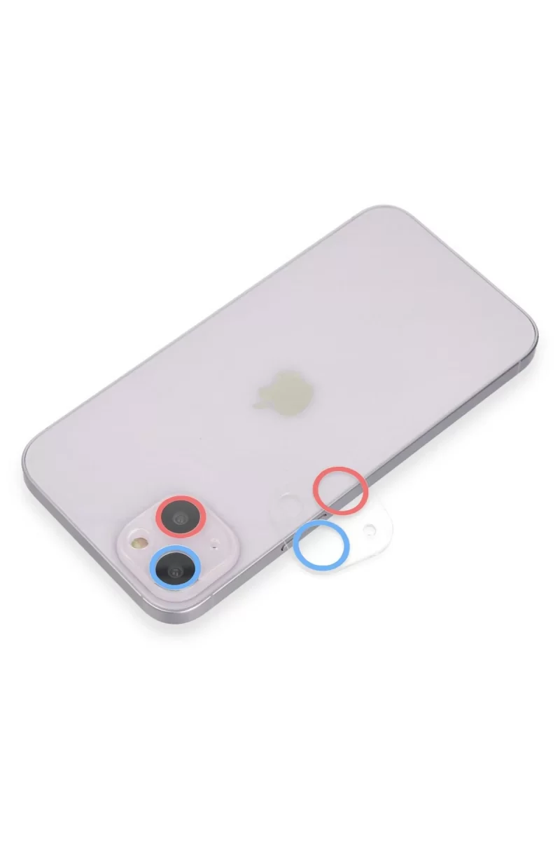 Newface Apple iPhone 13 Mini Renkli Kamera Lens Koruma Cam - Pembe-Mavi