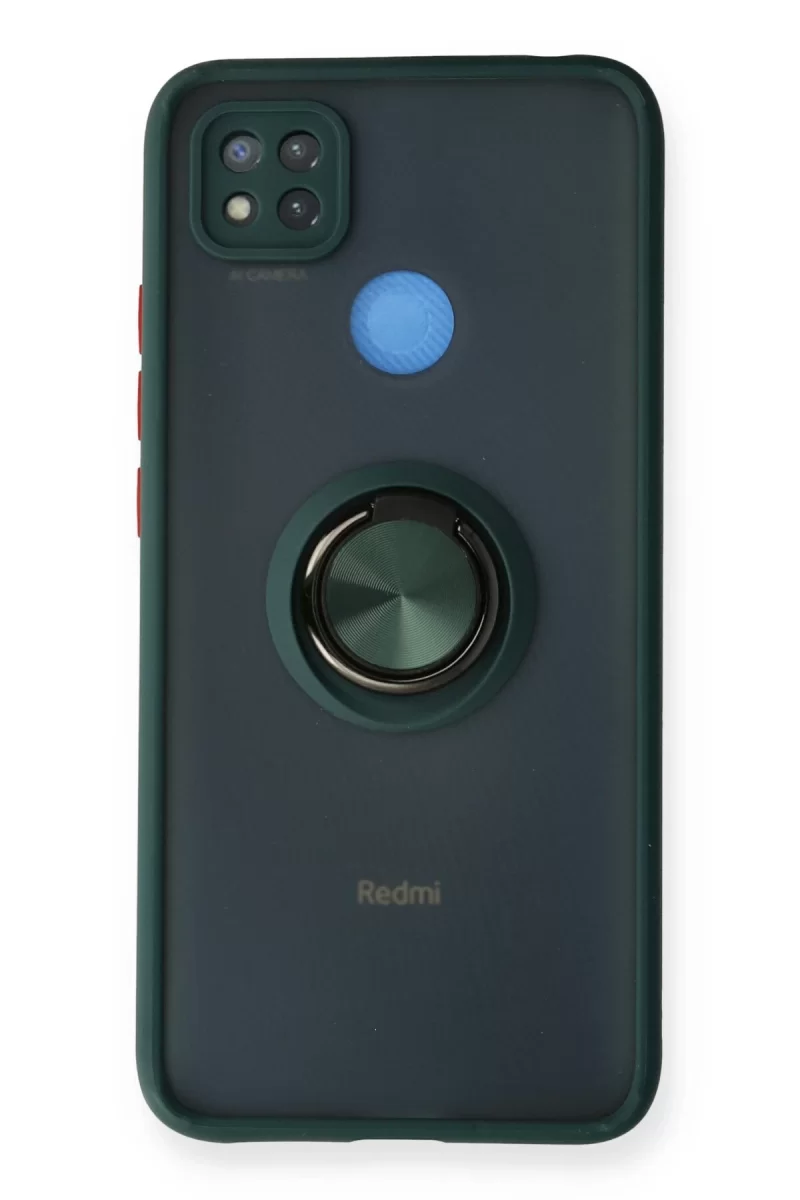 Newface Xiaomi Redmi 9C Kılıf Montreal Yüzüklü Silikon Kapak - Yeşil
