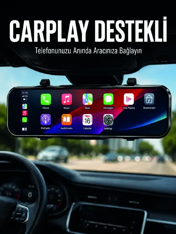 Ayna Carplay Araç İçi 9.66 İnç IPS Ekran Geri Görüş Kamerası Destekli