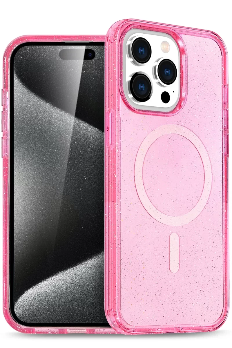 Newface Apple iPhone 15 Pro Max Kılıf Star Magsafe Kapak - Pembe