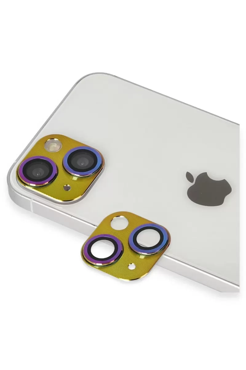 Newface Apple iPhone 13 Pers Alüminyum Kamera Lens - Rainbow
