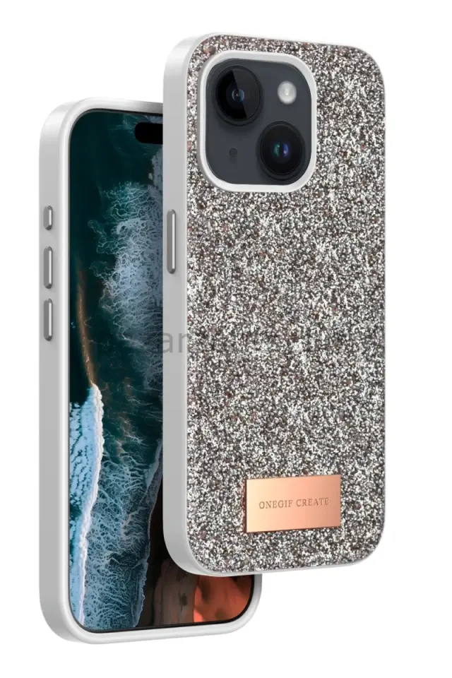 Onegif Apple iPhone 15 Bright Simli Kapak - Gold