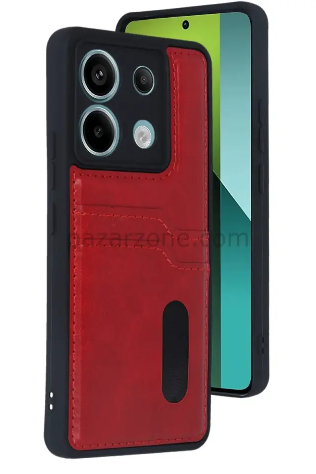 Newface Xiaomi Redmi Note 13 Pro 5G Kılıf Sara Kartvizitli Deri Kılıf - Kırmızı
