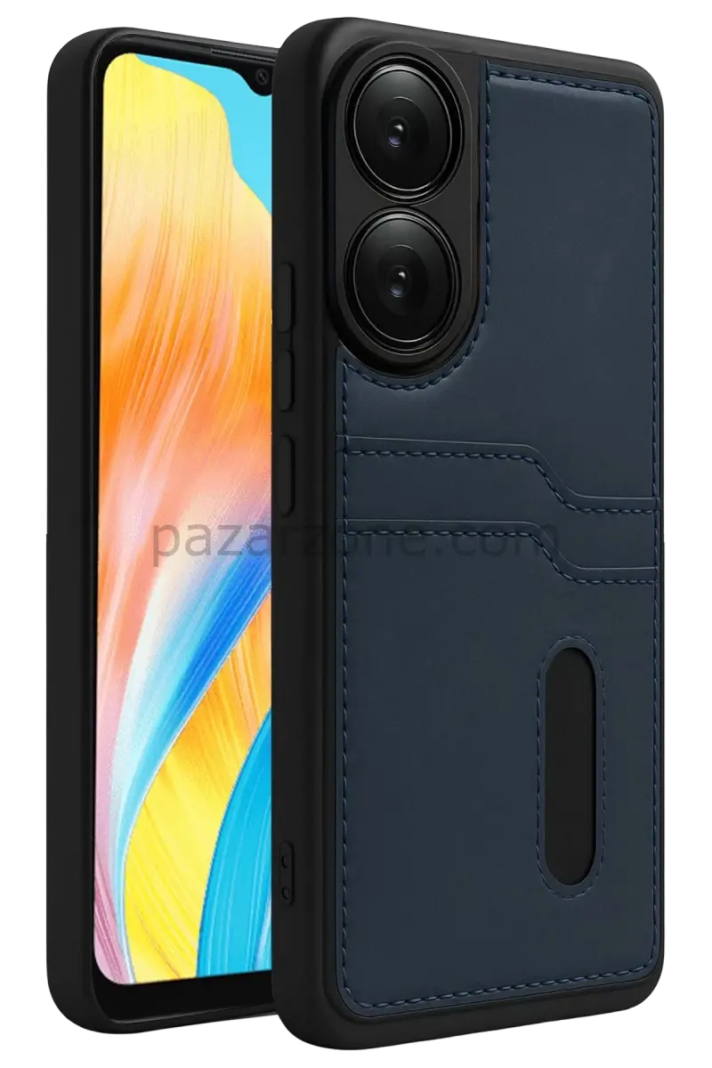 Newface Oppo A38 Sara Kartvizitli Deri Kılıf - Lacivert