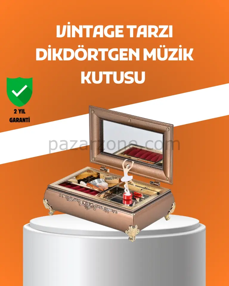 Müzikli Balerin Figürlü Takı Kutusu Piyano Desenli Dekoratif