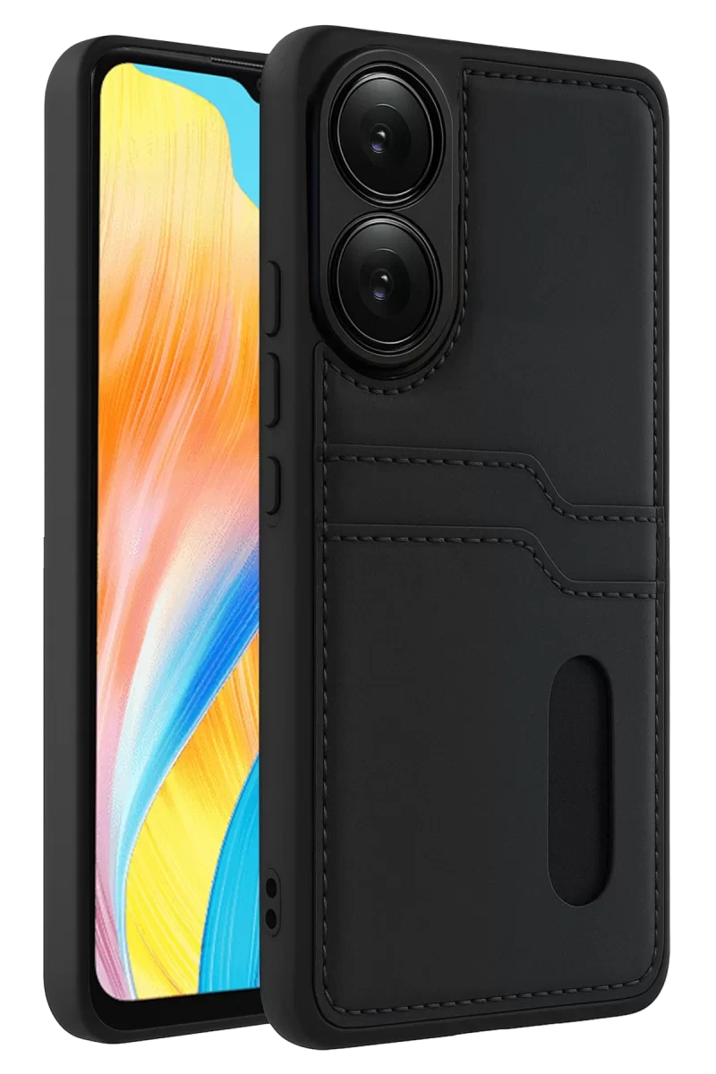 Newface Oppo A38 Sara Kartvizitli Deri Kılıf - Siyah