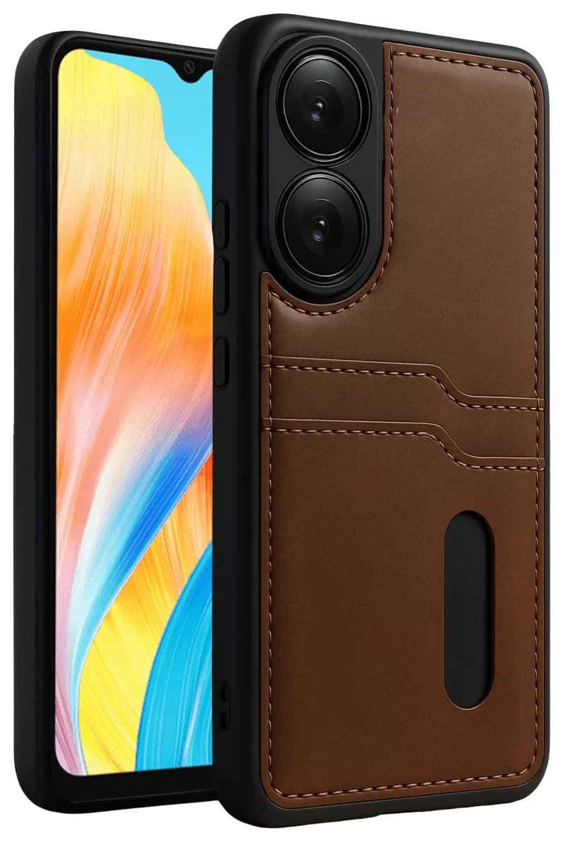 Newface Oppo A38 Sara Kartvizitli Deri Kılıf - Taba