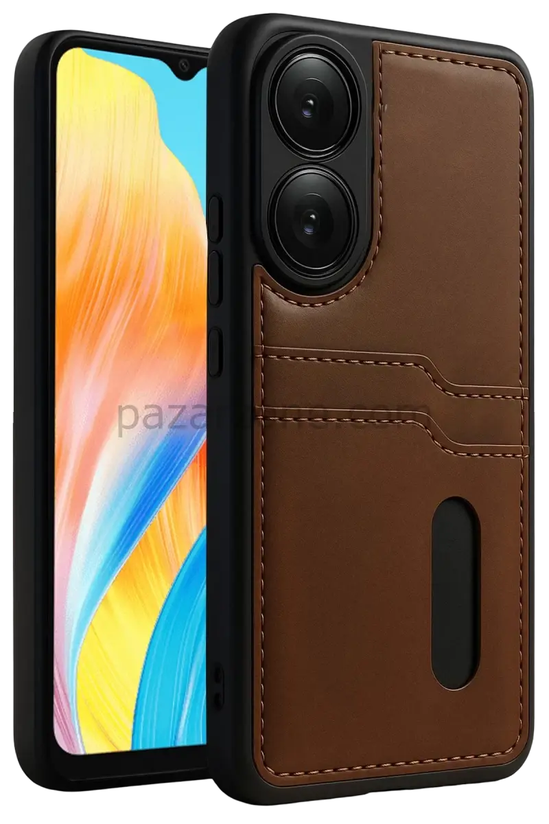 Newface Oppo A38 Sara Kartvizitli Deri Kılıf - Taba