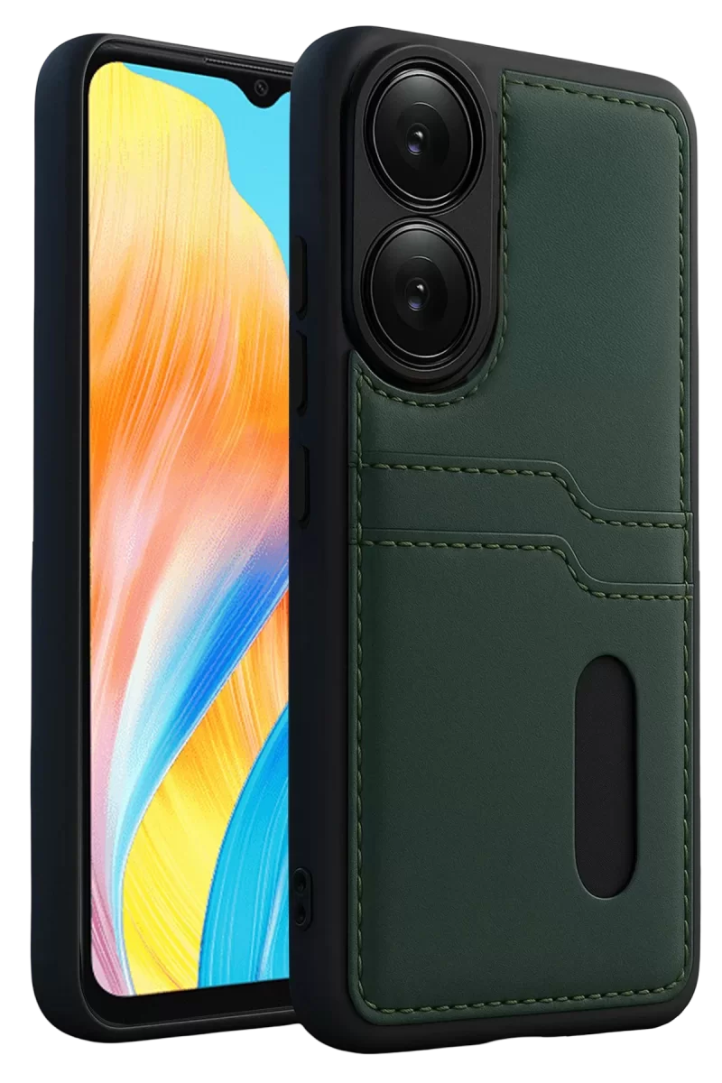 Newface Oppo A38 Sara Kartvizitli Deri Kılıf - Yeşil