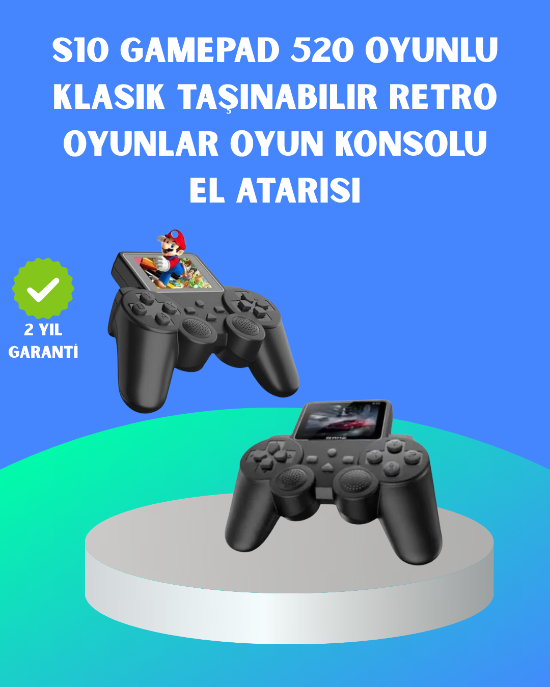 2.4 İnç HD Renkli Ekranlı 500-in-1 Taşınabilir Retro Oyun Konsolu, Kablolu TV Bağlantısı ve Uzun Pil Ömrü