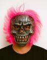 Wild Skull - Gümüş Kafatası Pembe Saçlı İskelet Maske
