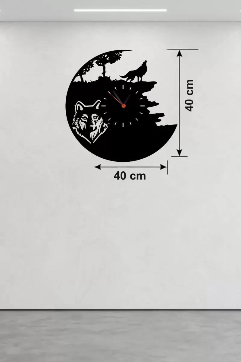 Kurt Temalı Lazer Kesim Ahşap Duvar Saati - 40x40 cm Dekoratif
