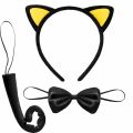 Sarı Kulaklı Kedi Kostüm Seti – Taç, Papyon, Kuyruk