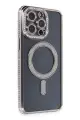 Newface Apple iPhone 14 Pro Kılıf Joke Simli Magneticsafe Kılıf - Gri