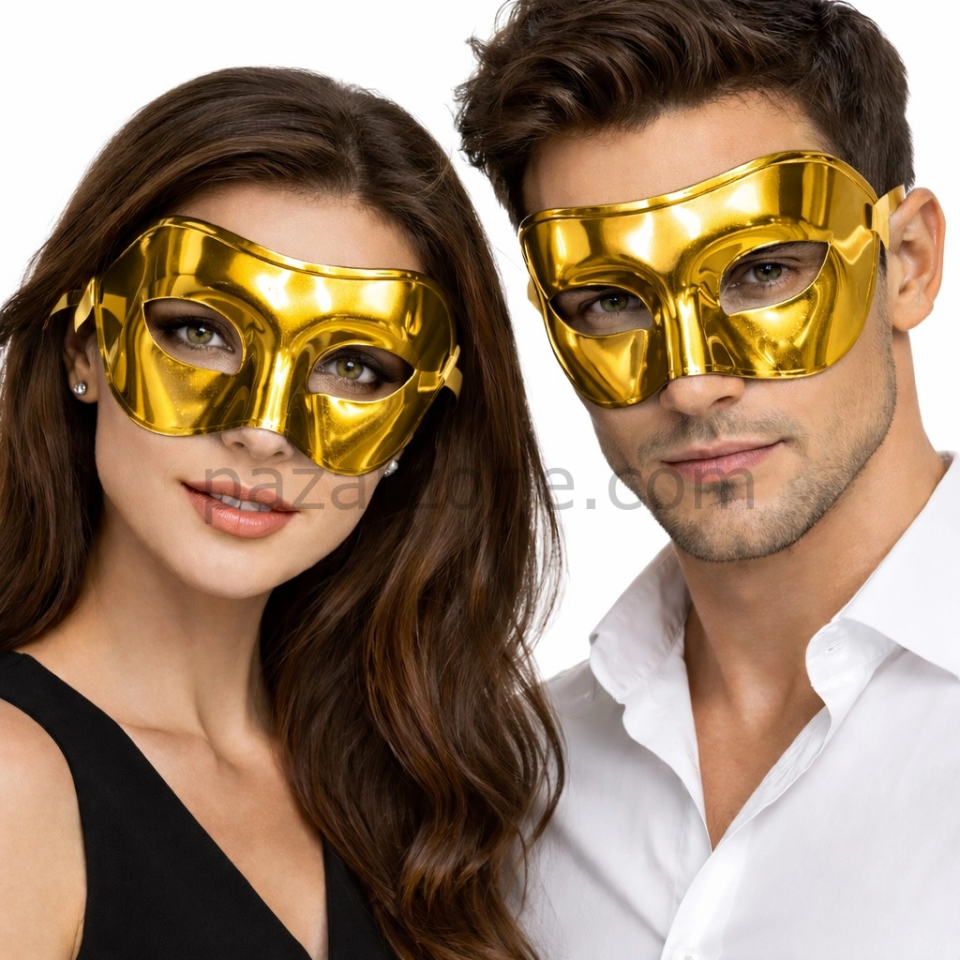 Metalize Parlak Parti Maskesi Altın Gold Renk 16x7 Cm