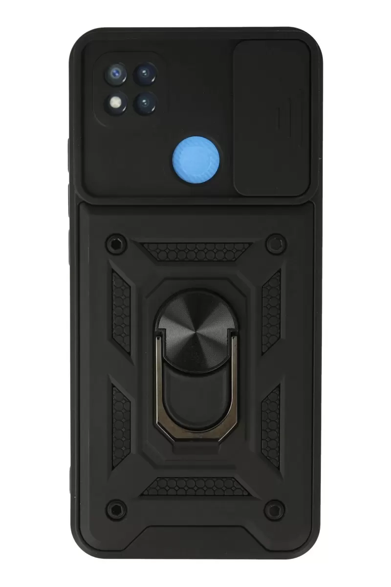 Newface Xiaomi Redmi 9C Kılıf Pars Lens Yüzüklü Silikon - Siyah
