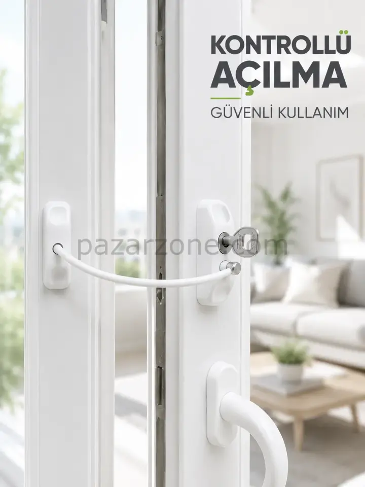 Beyaz Kablolu Pencere Kilidi Anahtarlı Güvenlik Sistemi Çocuk Koruma Aparatı