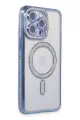 Newface Apple iPhone 14 Pro Kılıf Joke Simli Magneticsafe Kılıf - Mavi
