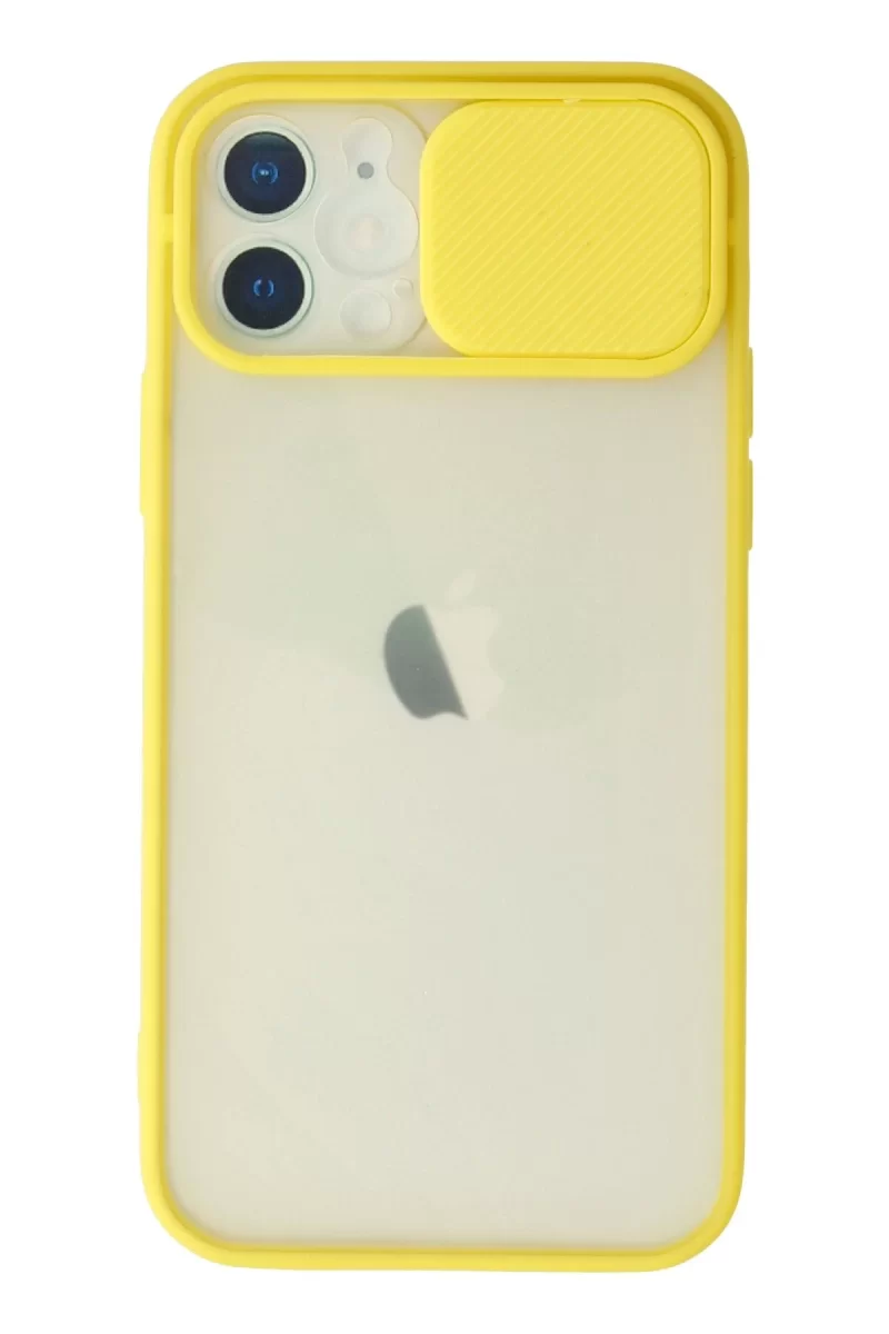 Newface Apple iPhone 12 Kılıf Palm Buzlu Kamera Sürgülü Silikon - Sarı
