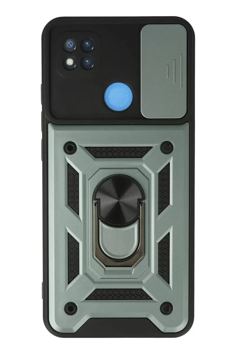 Newface Xiaomi Redmi 9C Kılıf Pars Lens Yüzüklü Silikon - Yeşil
