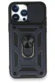 Newface Apple iPhone 15 Pro Max Kılıf Pars Lens Yüzüklü Silikon - Lacivert