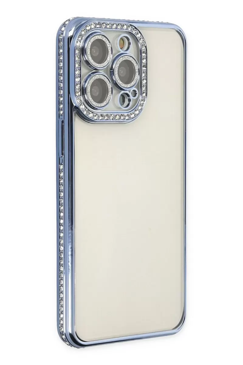 Newface Apple iPhone 14 Pro Kılıf Joke Taşlı Silikon - Mavi