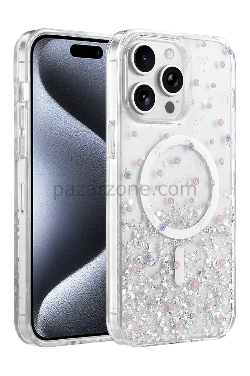 Onegif Apple iPhone 15 Pro Max Misk Simli Magsafe Kapak - Desen 1