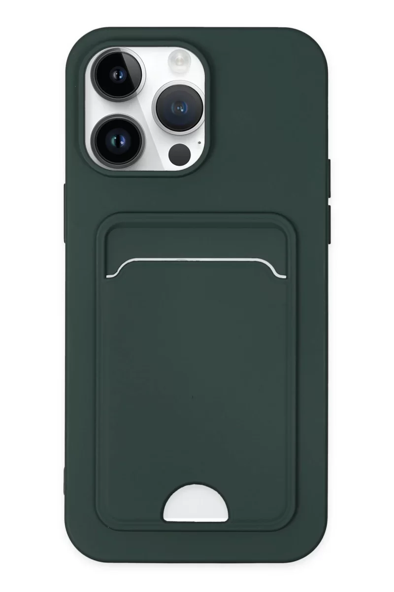 Newface Apple iPhone 14 Pro Kılıf Kelvin Kartvizitli Silikon - Koyu Yeşil