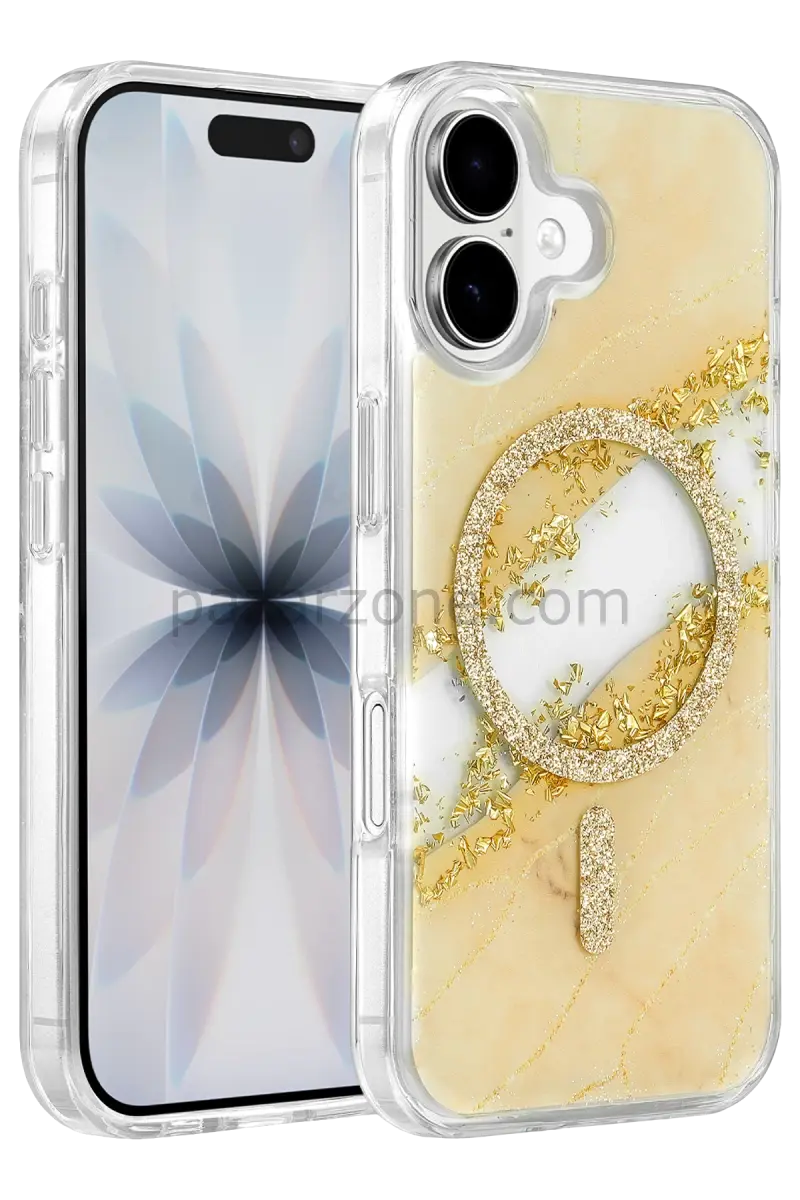 Onegif Apple iPhone 16 Lotus Simli Magsafe Kapak - Gümüş