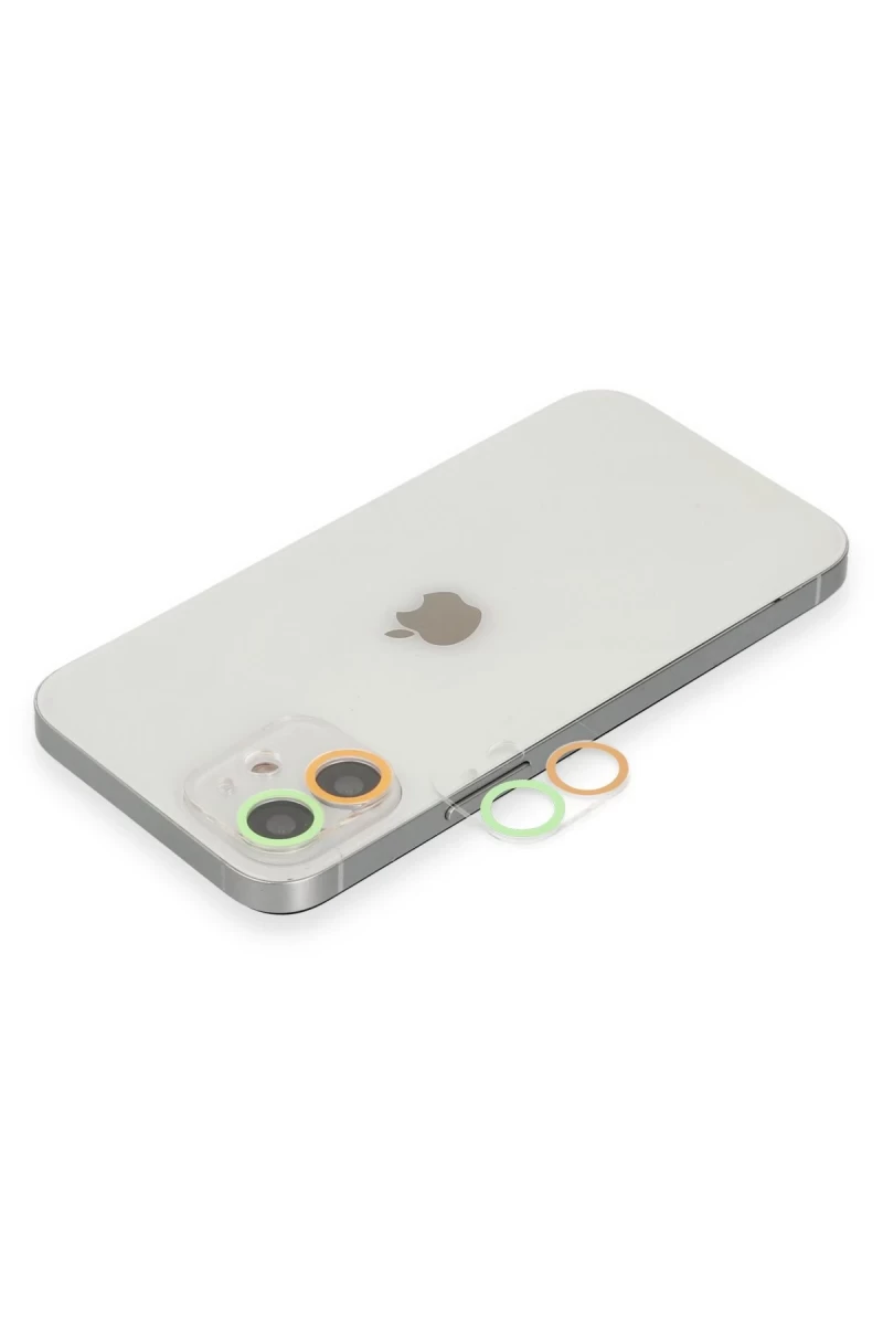 Newface Apple iPhone 11 Renkli Kamera Lens Koruma Cam - Turuncu-Yeşil