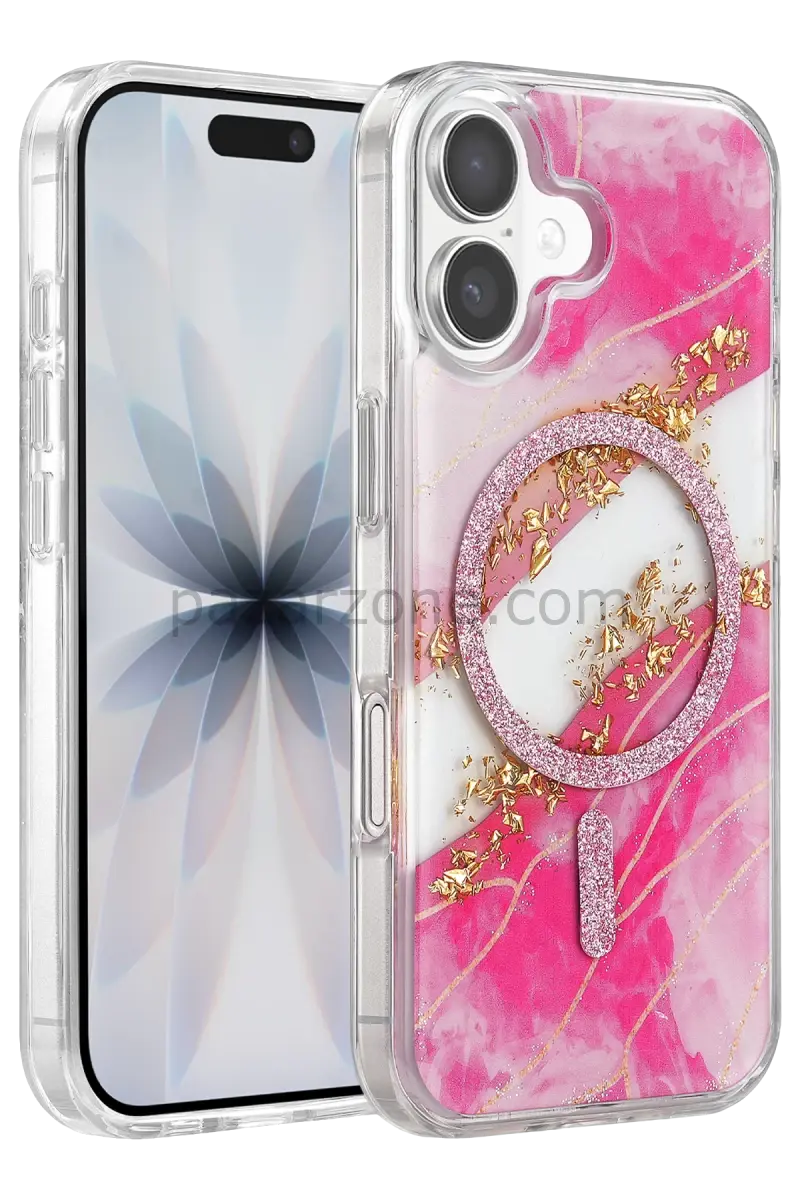 Onegif Apple iPhone 16 Lotus Simli Magsafe Kapak - Pembe