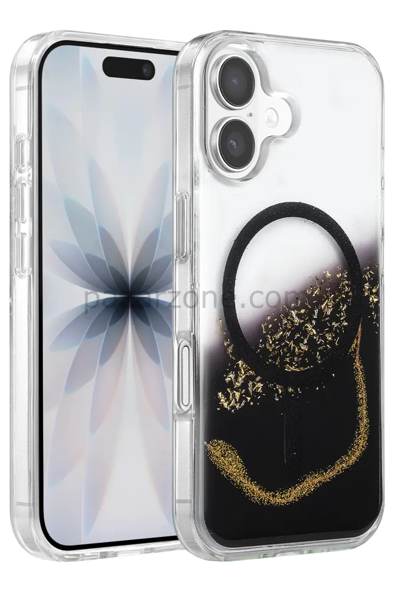 Onegif Apple iPhone 16 Lotus Simli Magsafe Kapak - Siyah
