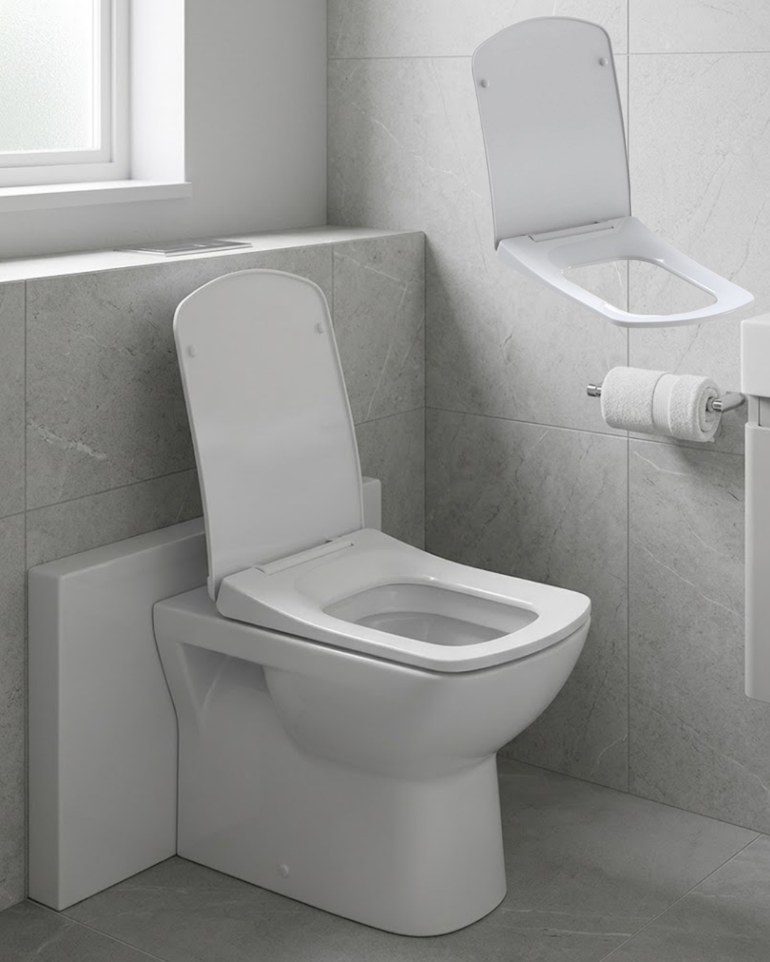 Kare Slim Klozet Kapağı Sessiz Kapanma Dayanıklı Tasarım
