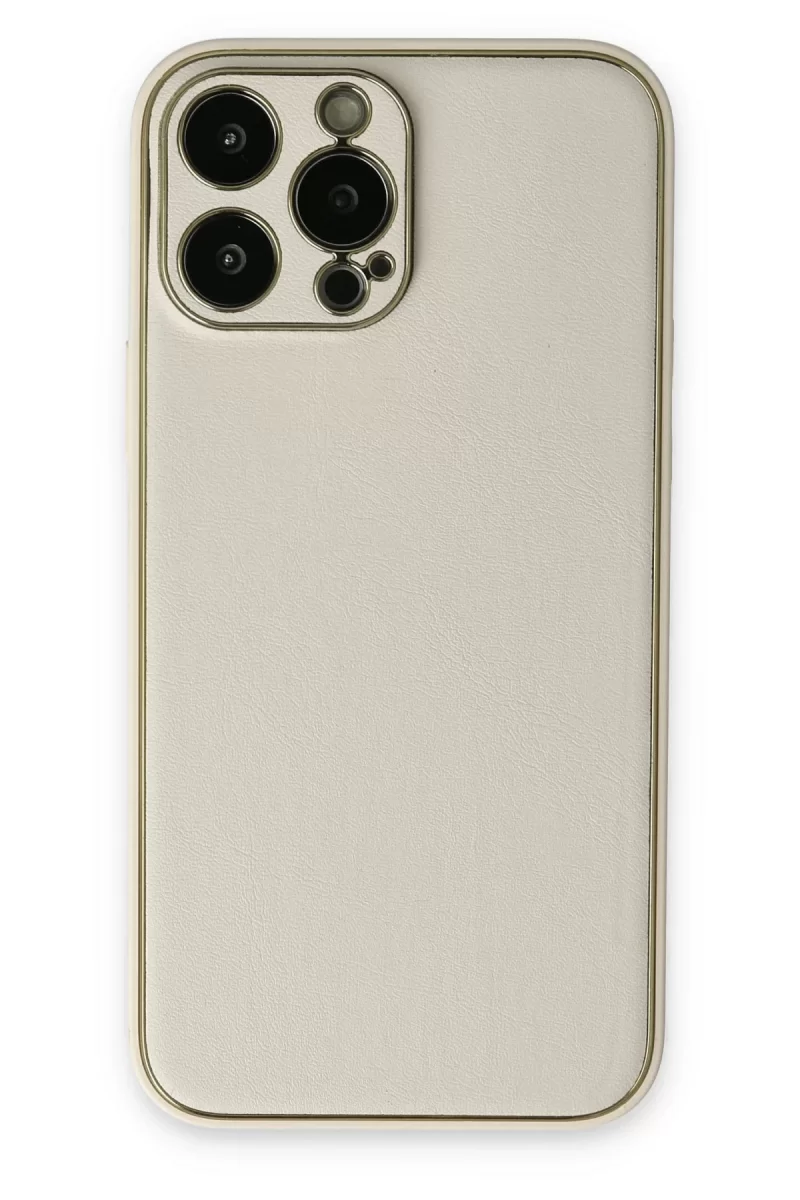 Newface Apple iPhone 13 Pro Kılıf Coco Deri Silikon Kapak - Beyaz