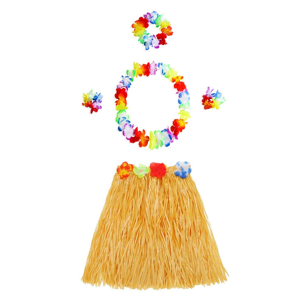 Turuncu Hawaii Seti - Kolye, Etek, Taç ve Bileklik