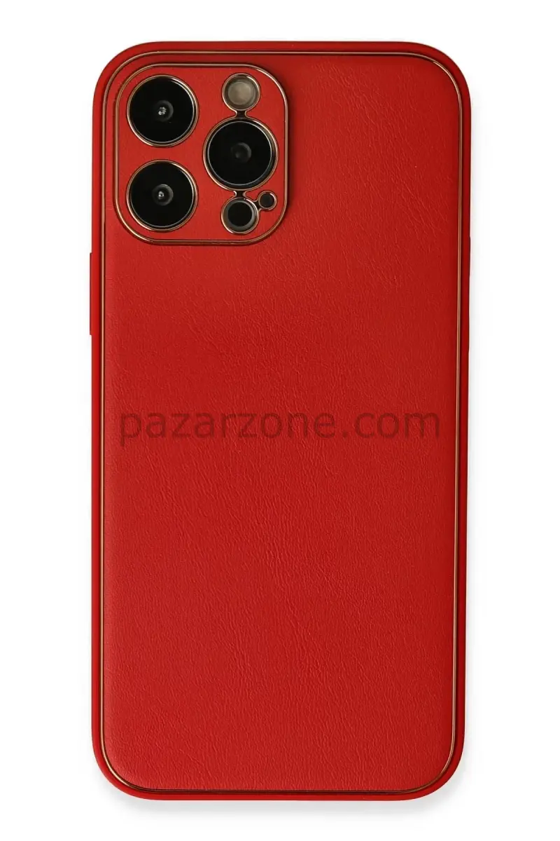 Newface Apple iPhone 13 Pro Kılıf Coco Deri Silikon Kapak - Kırmızı