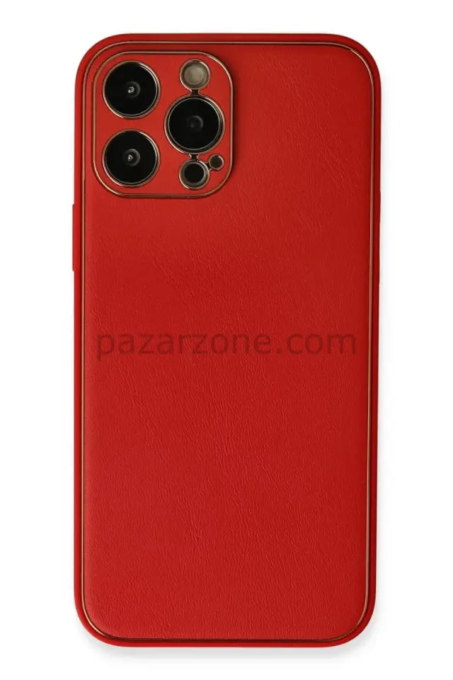 Newface Apple iPhone 13 Pro Kılıf Coco Deri Silikon Kapak - Kırmızı