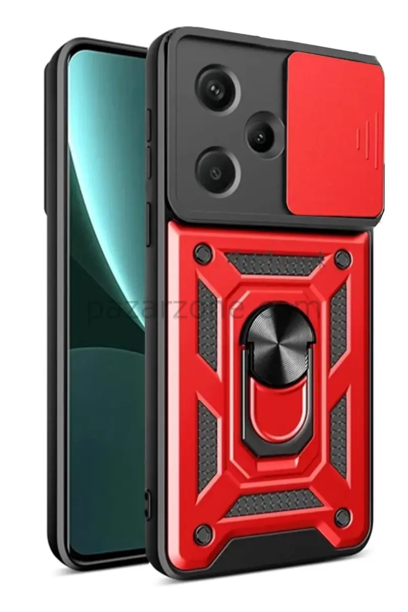 Newface Xiaomi Redmi Note 13 Pro Plus Kılıf Pars Lens Yüzüklü Silikon - Kırmızı