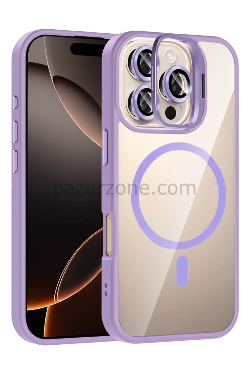 Joko Apple iPhone 16 Pro Max Remim Lensli Magsafe Standlı Kapak - Lila