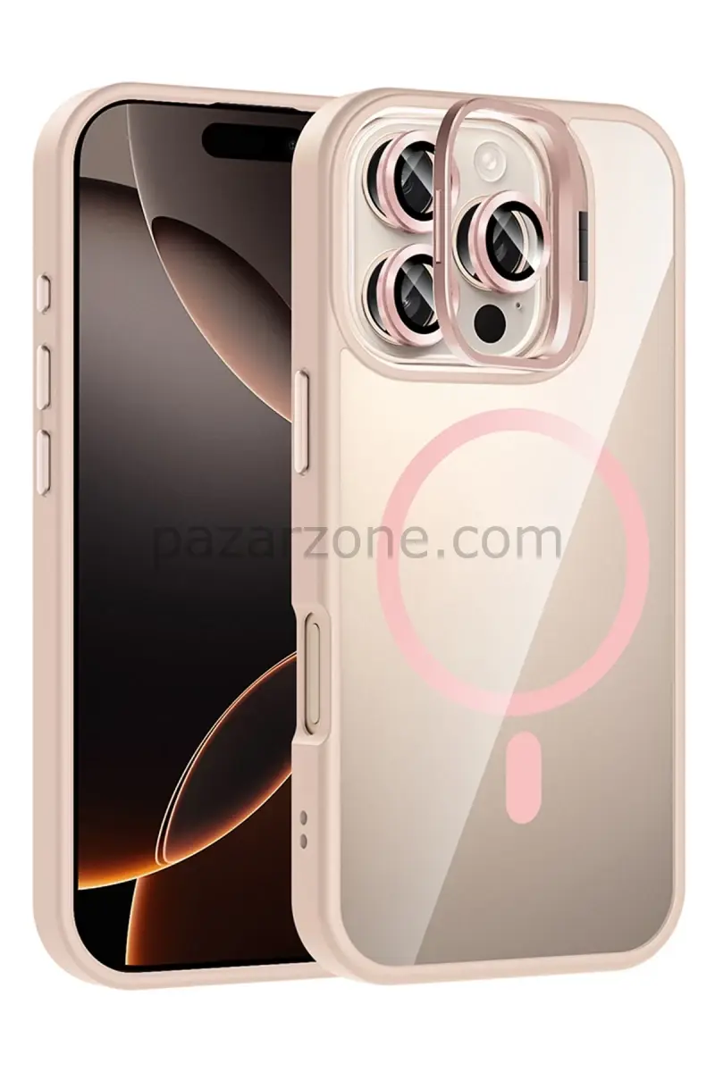 Joko Apple iPhone 16 Pro Max Remim Lensli Magsafe Standlı Kapak - Pembe
