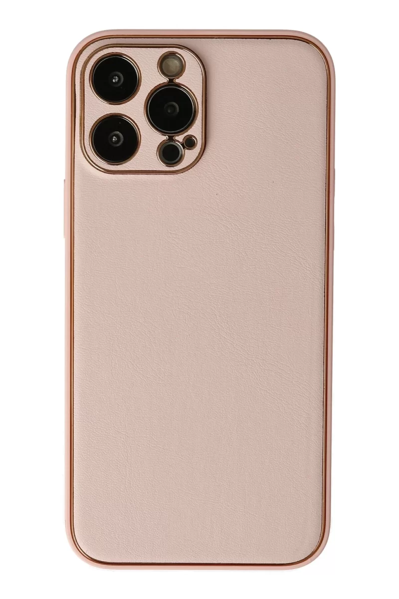 Newface Apple iPhone 13 Pro Kılıf Coco Deri Silikon Kapak - Pudra